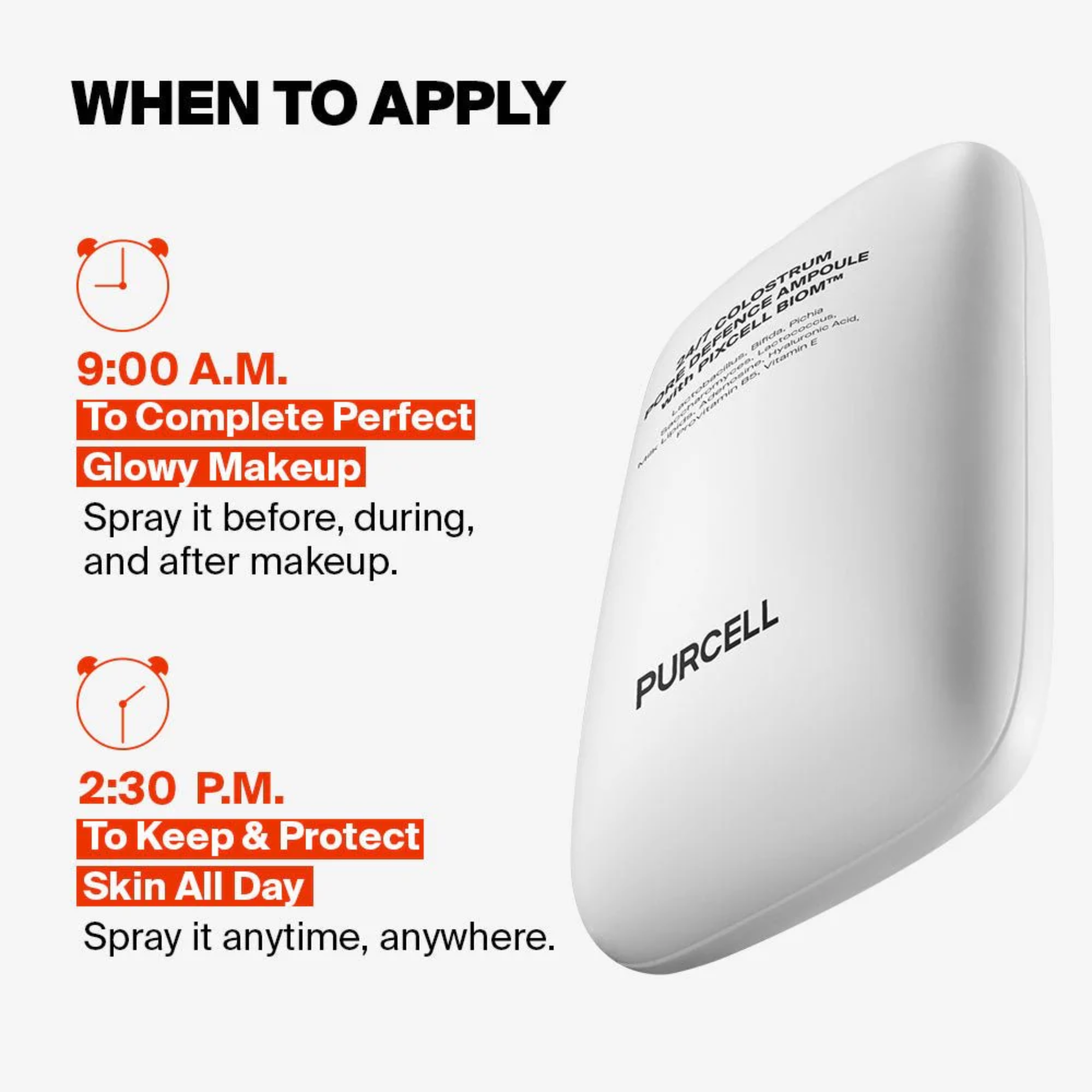 White spray bottle with 'PURCELL' branding and application instructions on a white background.