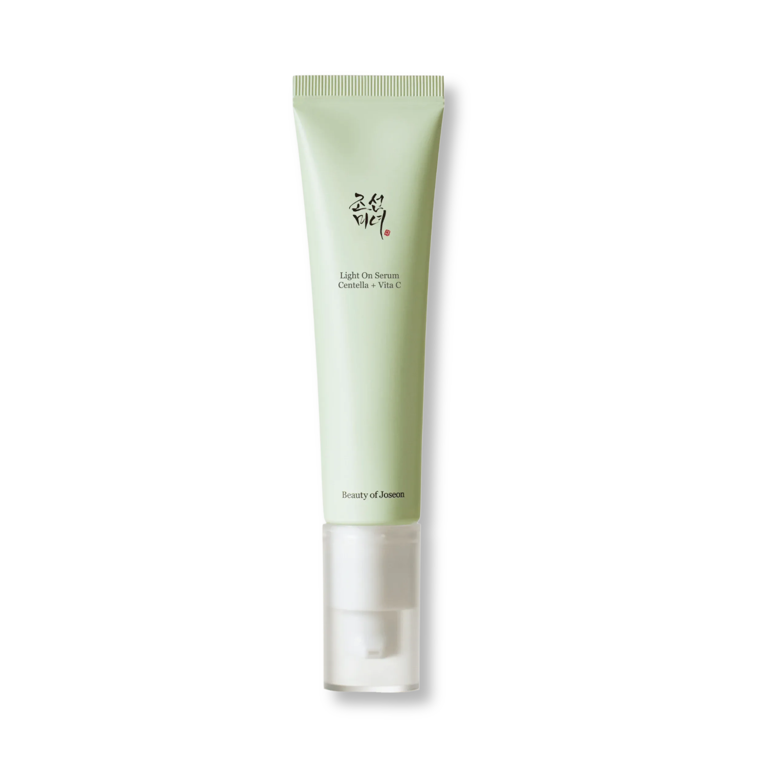 Skincare tube with green label on a white background