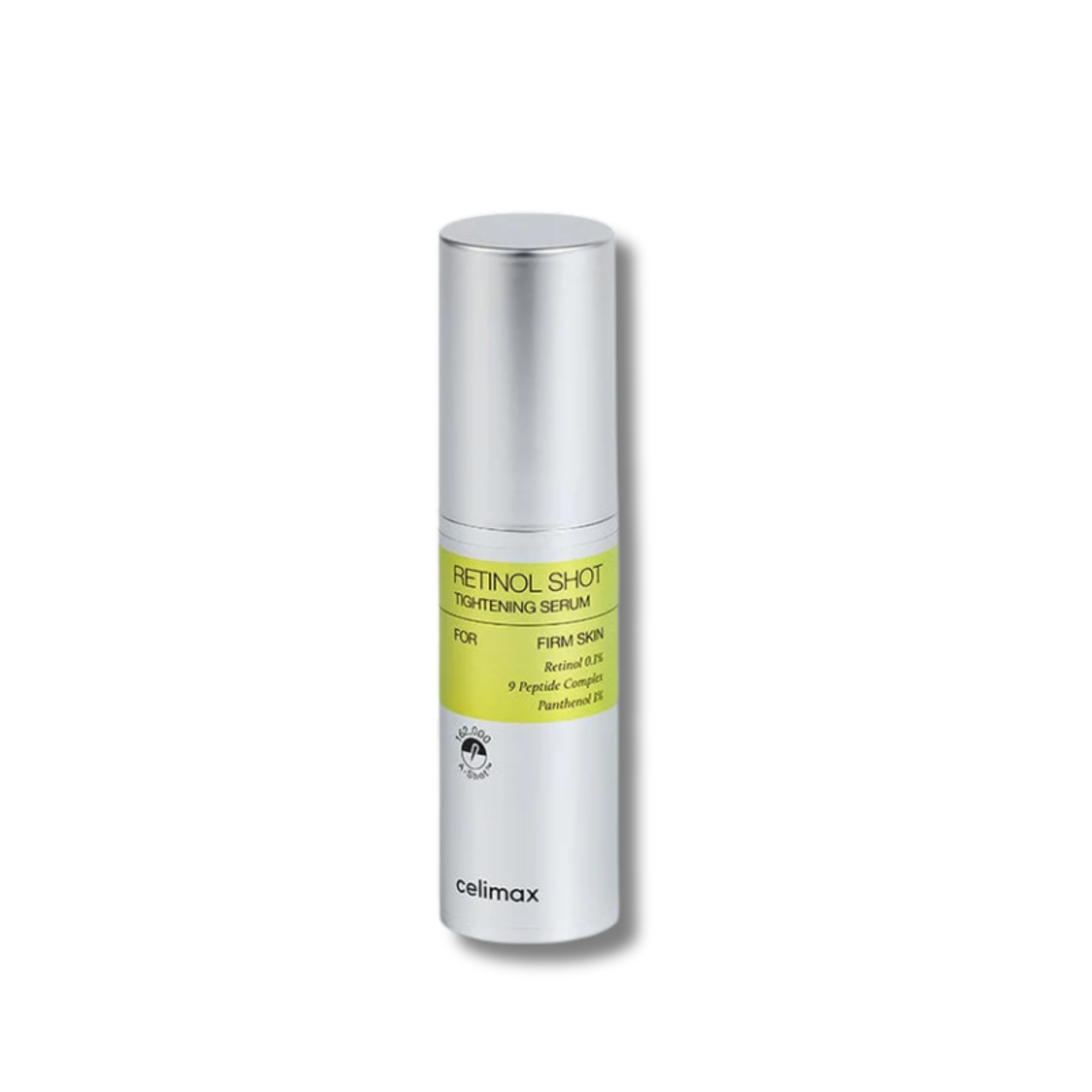 Skincare serum bottle labeled 'Retinol Shot' by Cellimax on a white background