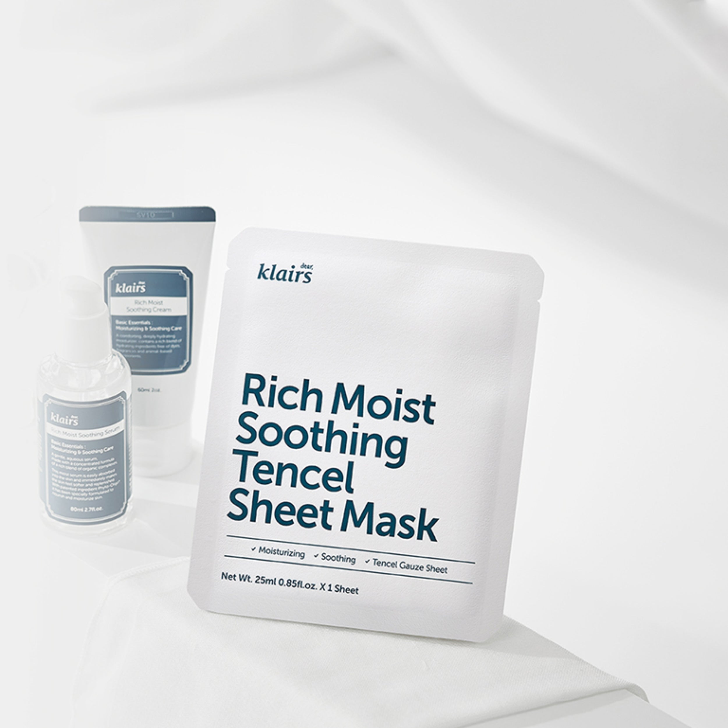 Klairs Rich Moist Soothing Tencel Sheet Mask packaging on a white background