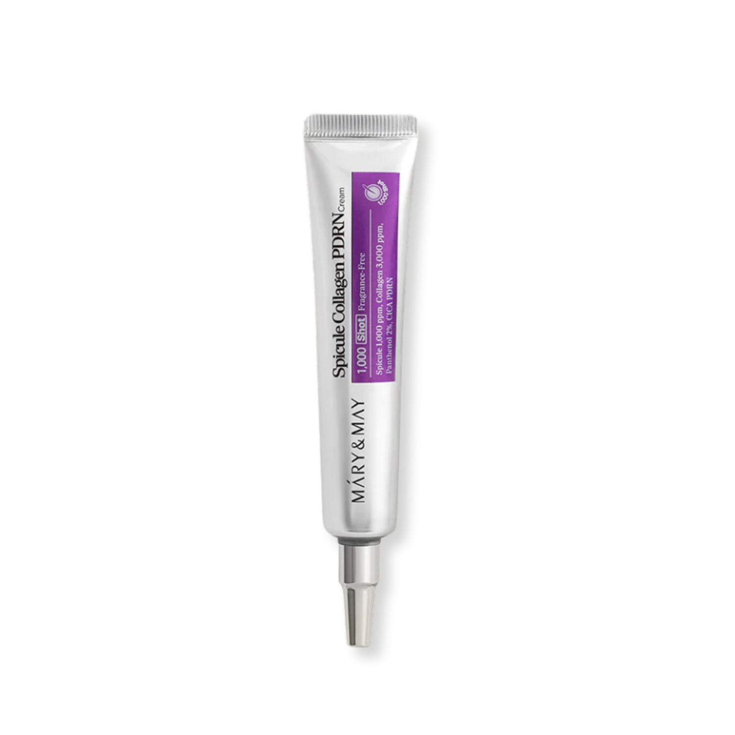 Skincare tube with purple label on a white background