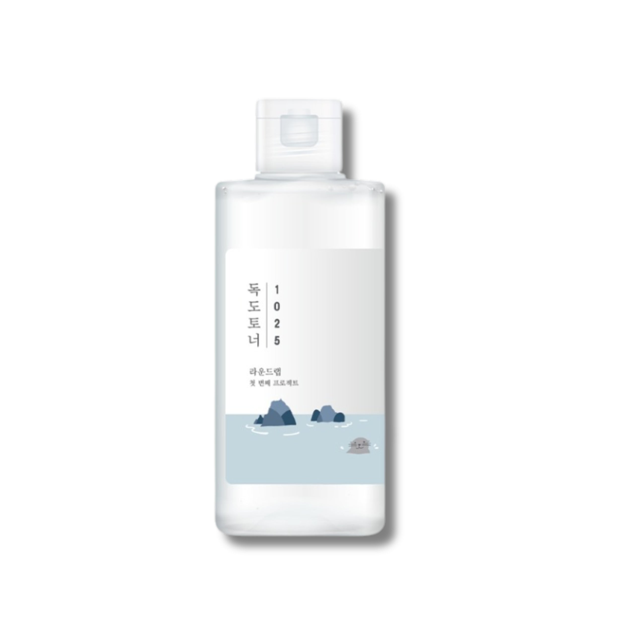 Clear bottle with a label on a white background