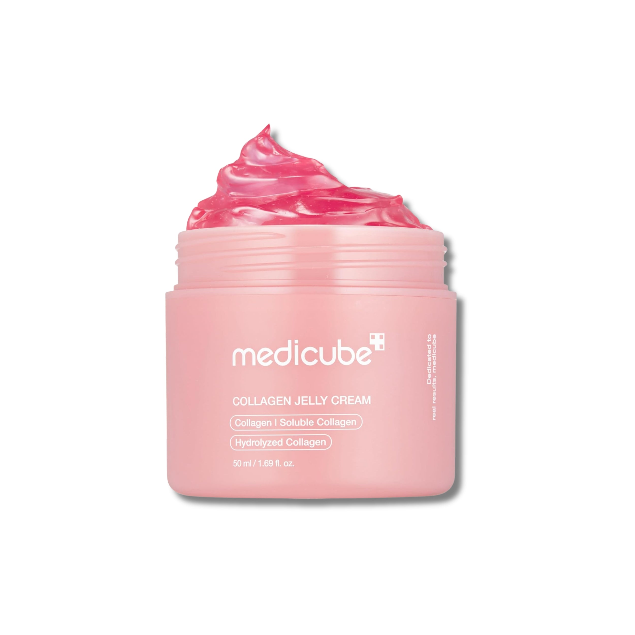 Pink jar of Medicube Collagen Jelly Cream on a white background