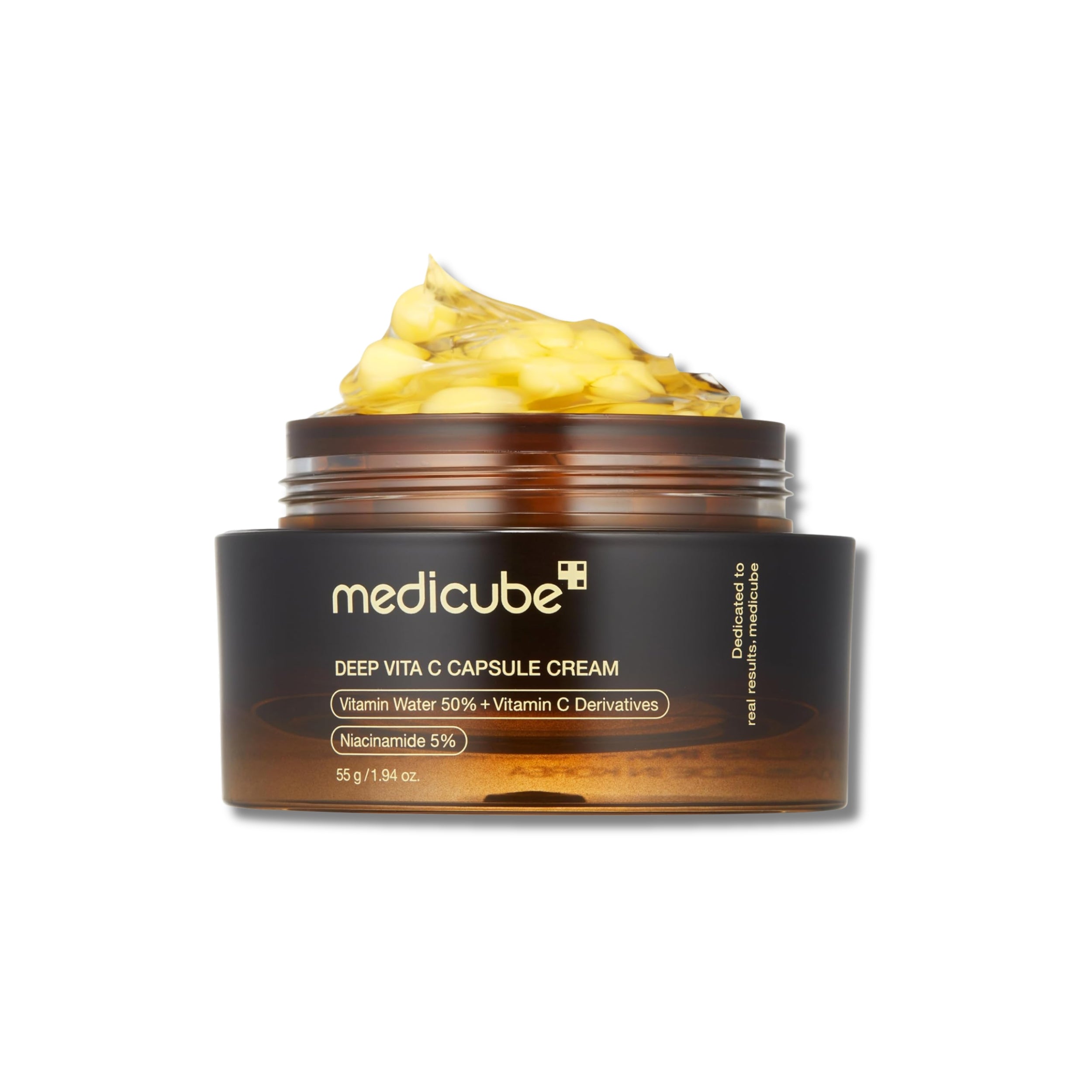 Jar of Medicube Deep Vita C Capsule Cream with cream visible on top