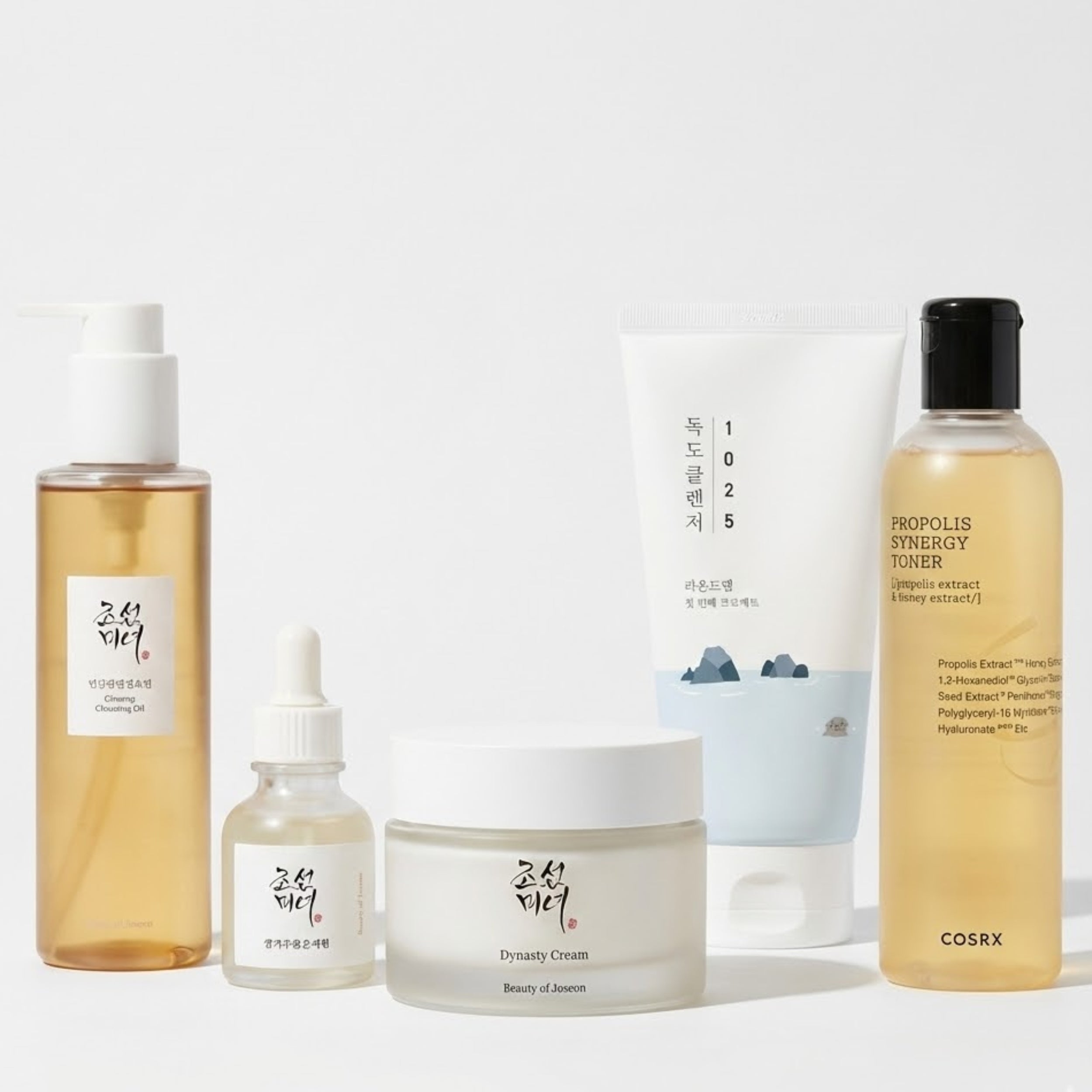 Collection of skincare products on a white background